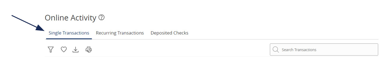 Image of Online Activity and where to select Single Transactions along the menu bar.