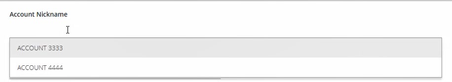 Image of Account Nickname showing a dropdown menu of accounts.