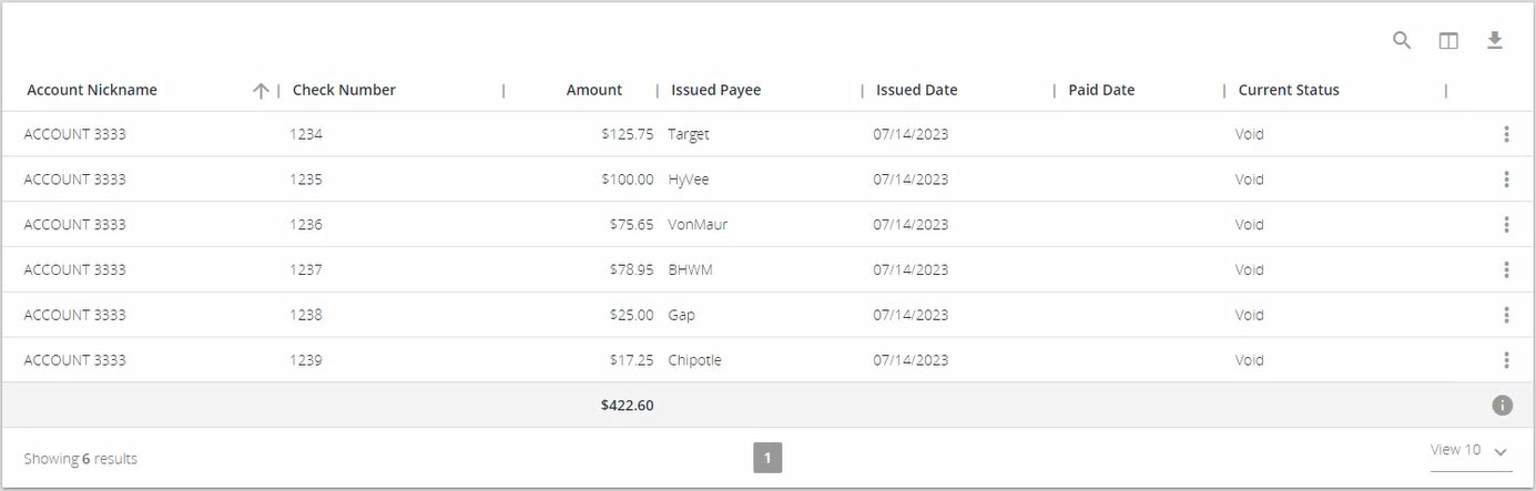 Image of a Search window showing the items that were selected using the search criteria in the image above.
