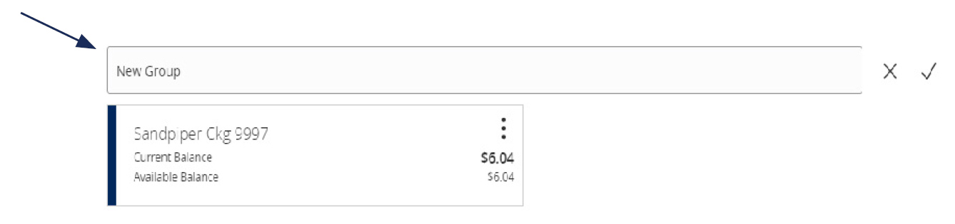 Image of New Group and the New Group field with accounts listed below.