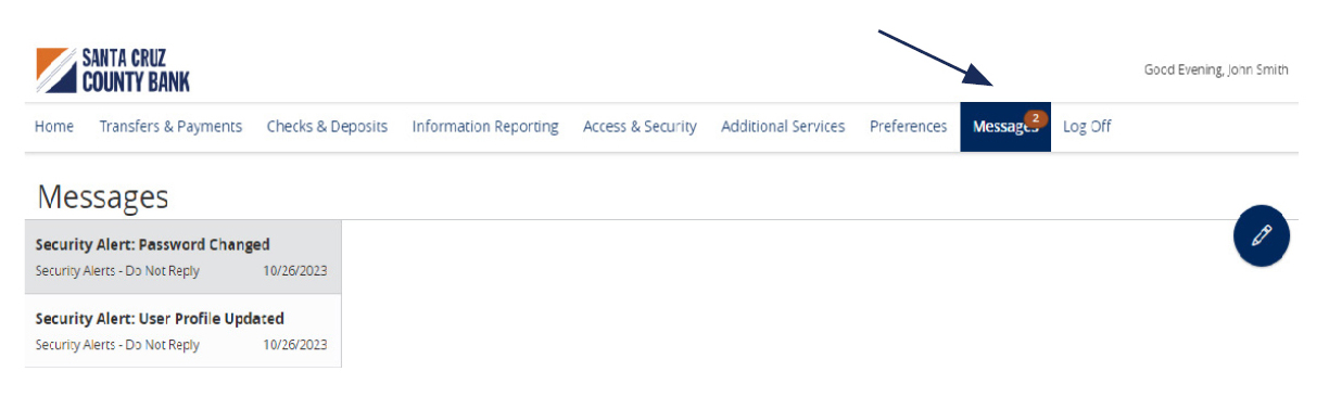 Image of the main menu showing where to select Messages.