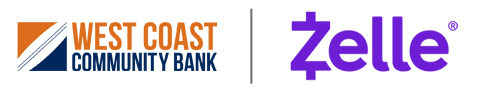 logos for West Coast Community Bank and Zelle